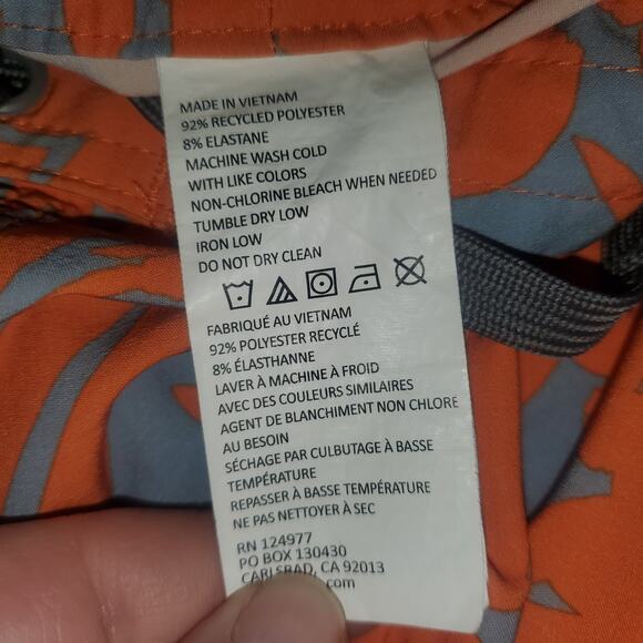 Prana Size 33/34 Men's Fenton Board Shorts Pocket UPF 50 9" Inseam Orange Geo - Picture 6 of 9